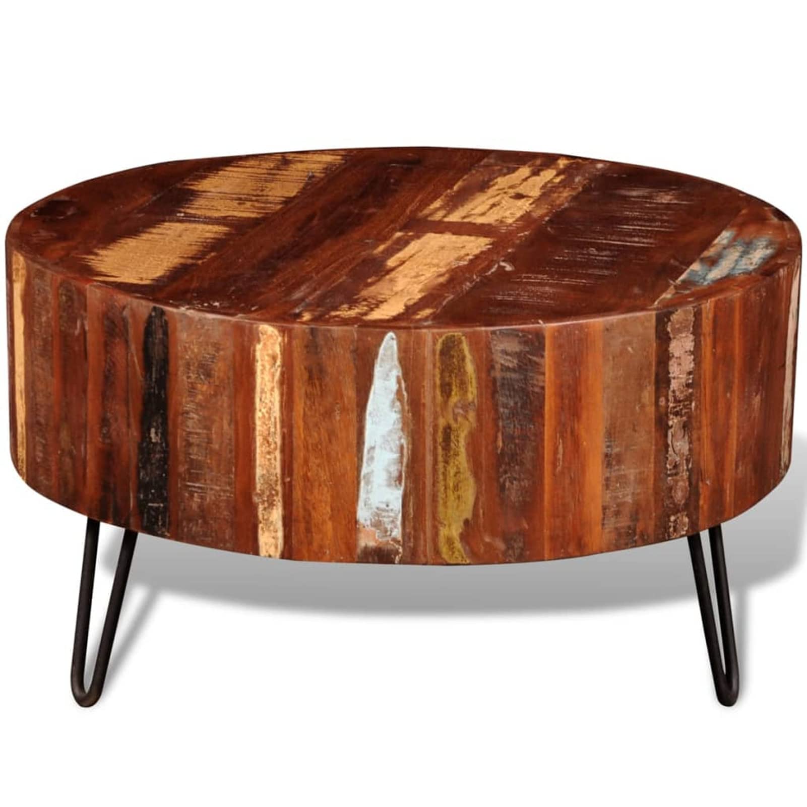 Homgoday Table basse ronde en bois recyclé massif pour salon, salle de réception d'invités, chambre à coucher et mobilier de bureau