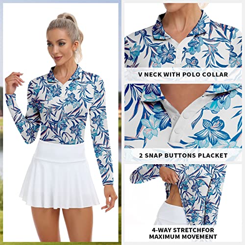 Image of Soneven Womens Golf Shirts Moisture Wicking V Neck Long Sleeve Polo Shirts Collared Tops