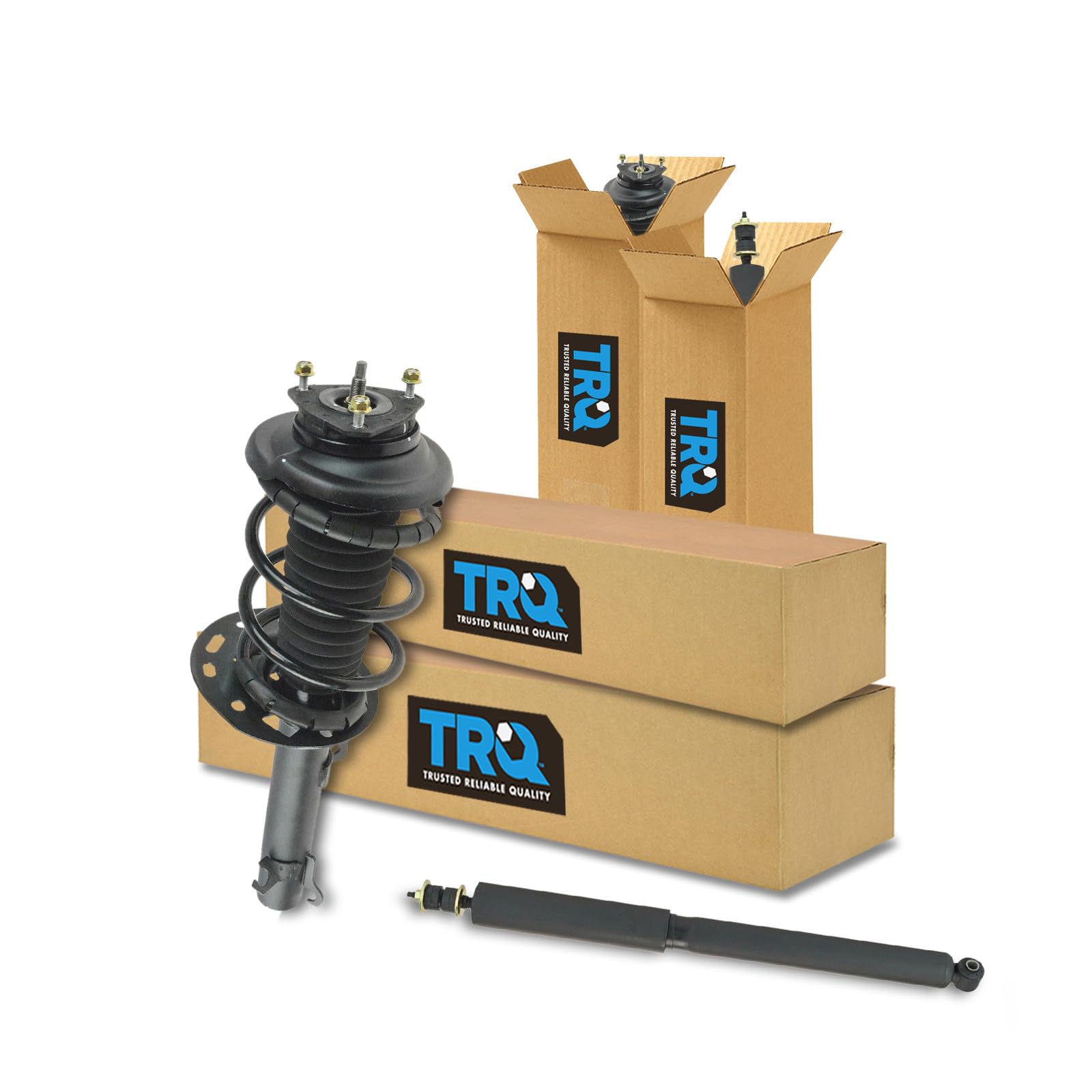 TRQ Front and Rear Complete Strut Assembly &amp; Shock Absorber Kit Complete Strut &amp; Coil Spring Assembly Compatible with 2006-2011 Ford Focus