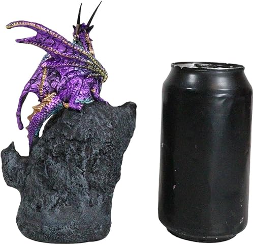 Miniatura 8 de Ebros Gift Dragón blindado morado con rayas doradas que sube a una cantera de piedras preciosas de cristal de geoda sintética con luz LED que cambia
