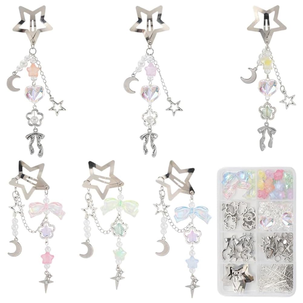 Paquete de pinzas para el pelo SUNNYCLUE, lindas horquillas con lazo y borlas de estrella y luna