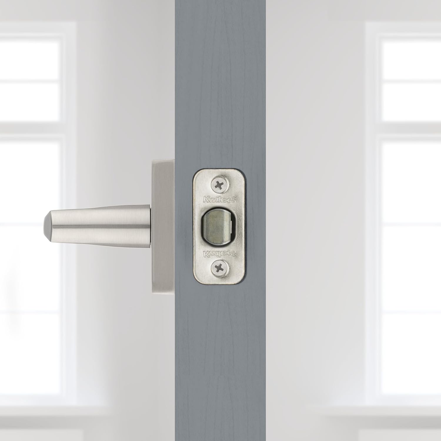 Kwikset Lisbon Dummy Door Handle, Single Sided Lever for Closets, French Double Doors, and Pantry, Satin Nickel Non-Turning Reversible Interior Push/Pull Lever
