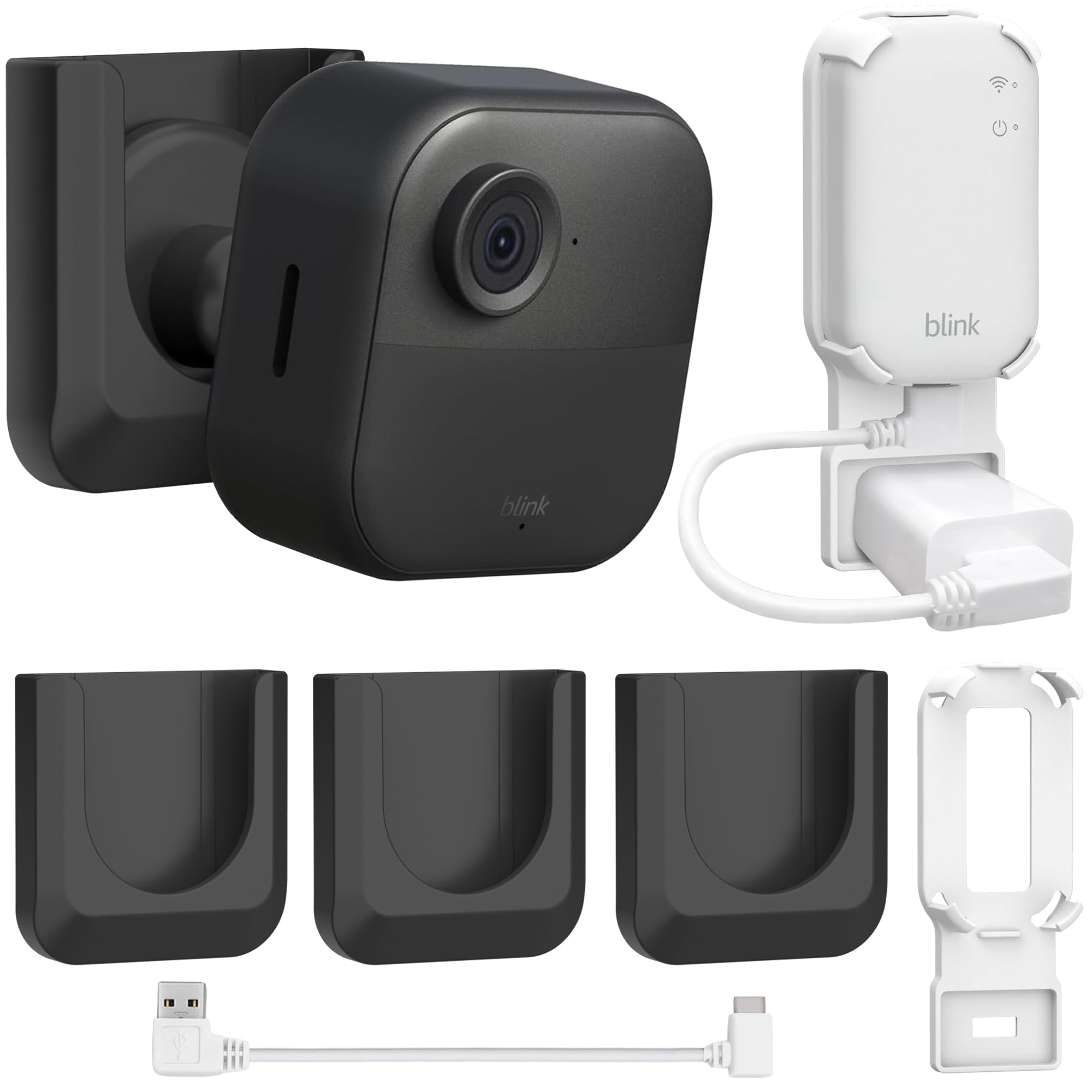 3 Blink Camera No Drill Wall Mount Bracket for Blink Outdoor 4 /2k / Blink Mini 2 with 1 Outlet Wall Mount for Blink Sync Module Core, No Screw Adhesive Camera Mount for Blink (Camera Not Included)