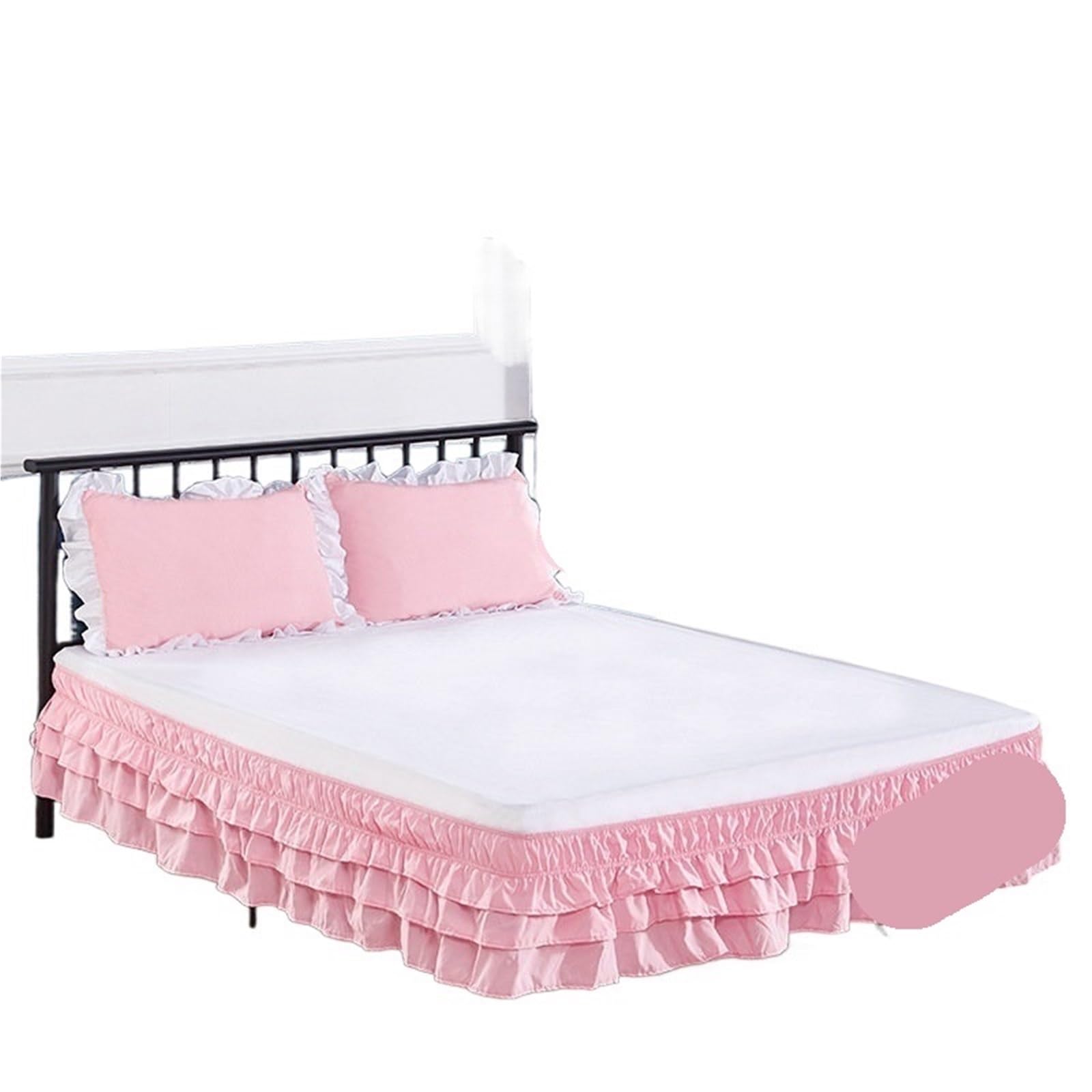 Ruffled Bed Skirt Three Layers Wrap Around Elastic Solid Bed Skirt Band Without Sheet(Color4,QUEEN 150x200cm)
