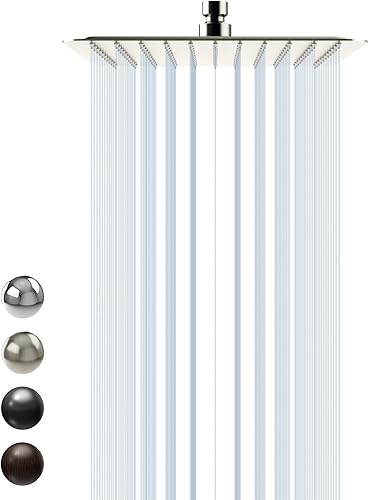Miniatura 17 de SR Sun RISE - Cabeza de regadera de 12 pulgadas de acero inoxidable 304 de acabado cepillado y níquel, alta presión de agua, ultradelgada, ahorra