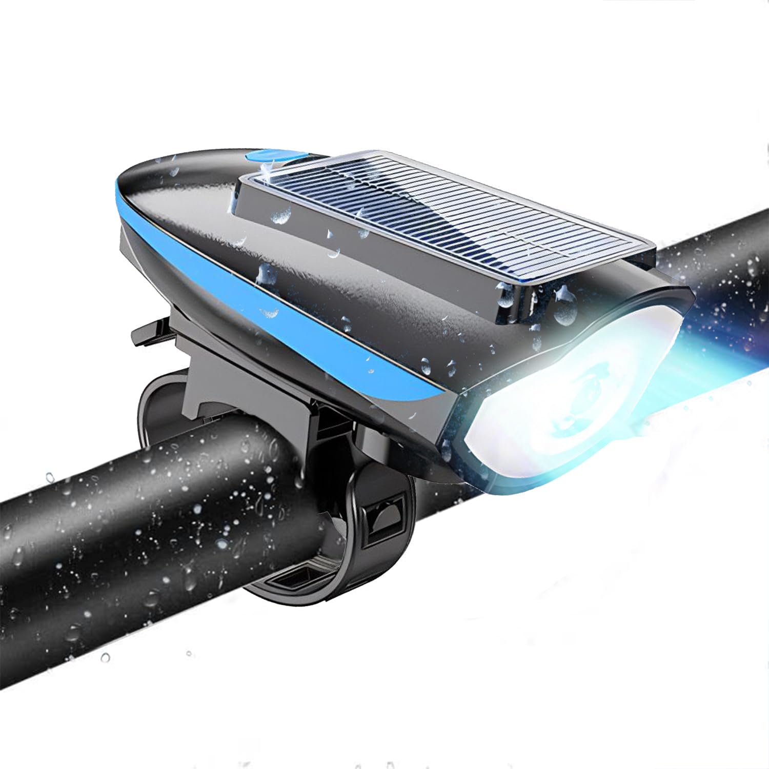自転車ライトソーラー らいと防水 无喇叭設計 太陽光充電 マウンテンバイク ライト IPX-5防水 ロードバイク ライト 【PSE認証】 軽量 小型 Led ライト自転車 ３つ調光モード 日本素材製 青