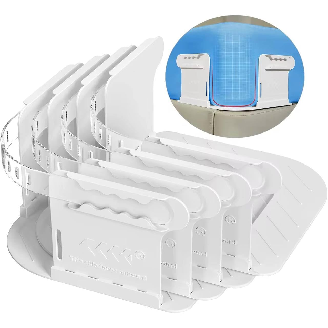 KHAMKARI Bedsheet Holder with Lock Strips Bedsheet Tucker Tool for Corners Durable Straps to Keep Sheets Firm Tight Open Corner Design – Fits All Mattress Lifters TuckersWhite, 15.2 x 7.2 cm. 1