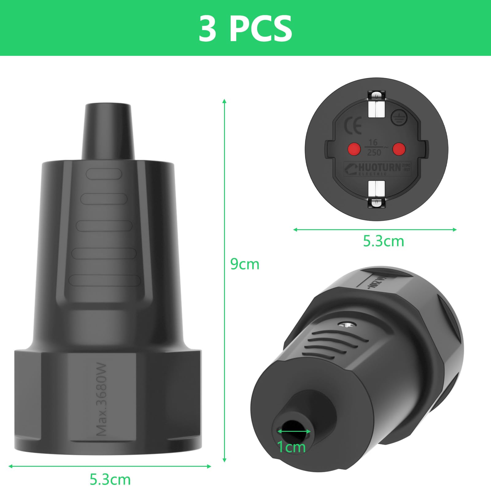 Clavija Enchufe Hembra 3 Piezas Para Cable Schuko Goma Redondo 250 V/16 A