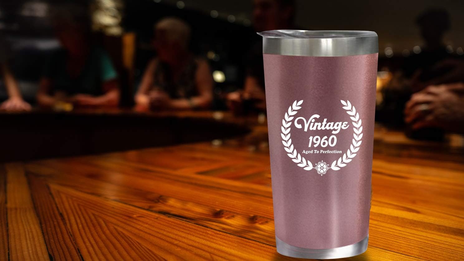 Best Seller 1960 60th Birthday for Women or Men 20 oz Wine Tumbler Stainless Steel Double Wall Insulated for Her or Him Husband Wife Mom Dad Vintage Aged to Perfection with Lid