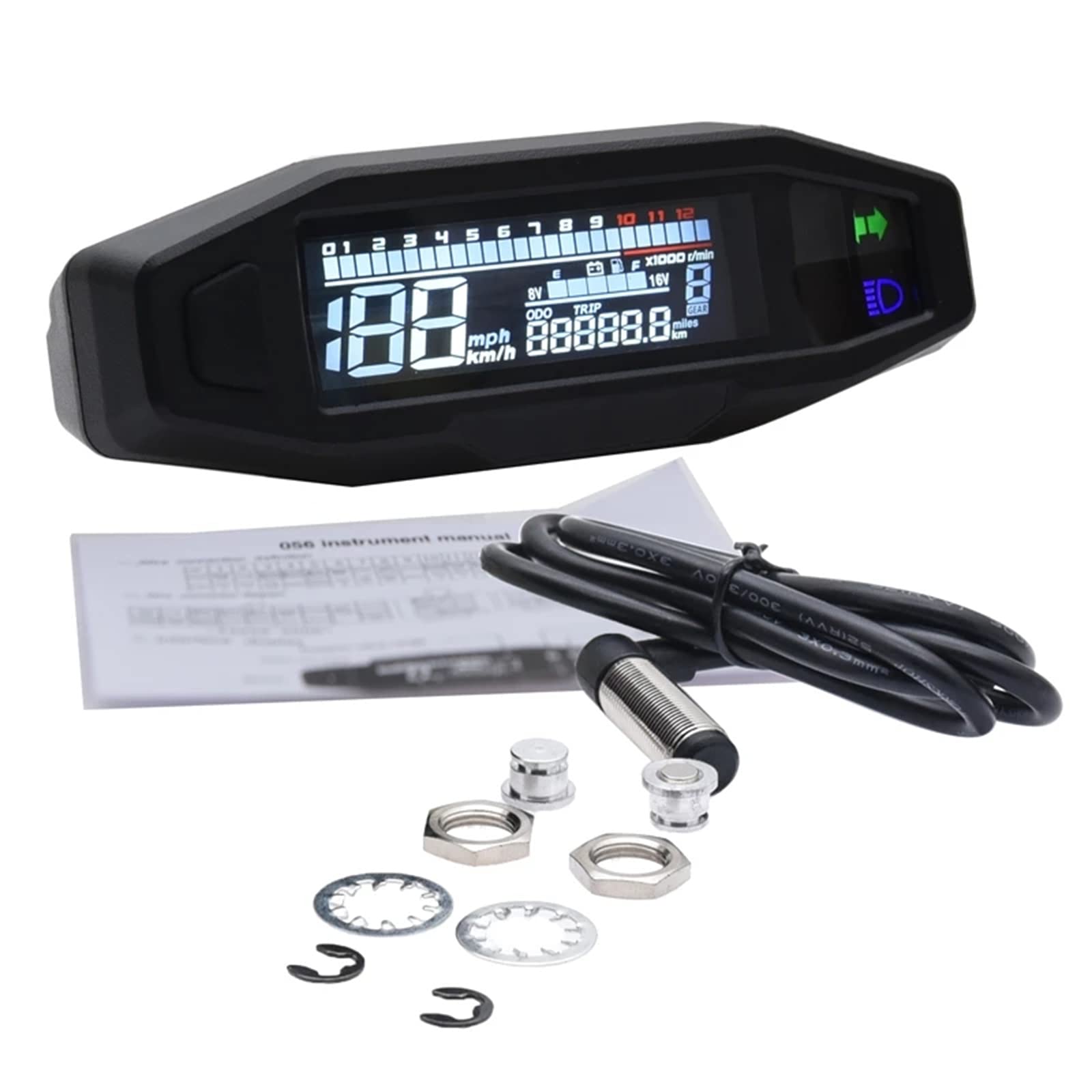 KAOLALI Tacómetro Digital Universal para Motocicleta, Velocímetro Digital con Pantalla LCD Carburador Contador de Kilómetros con Sensor