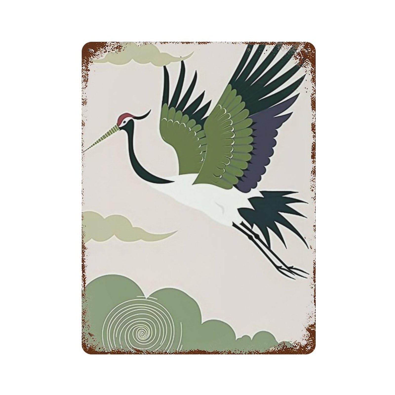 YHGERTKU Olive Green Crane Woodblock 01 Wall Art Retro Iron Vintage Metal Tin Sign Poster Modern Decor for Living Rooms Gift 40x30cm