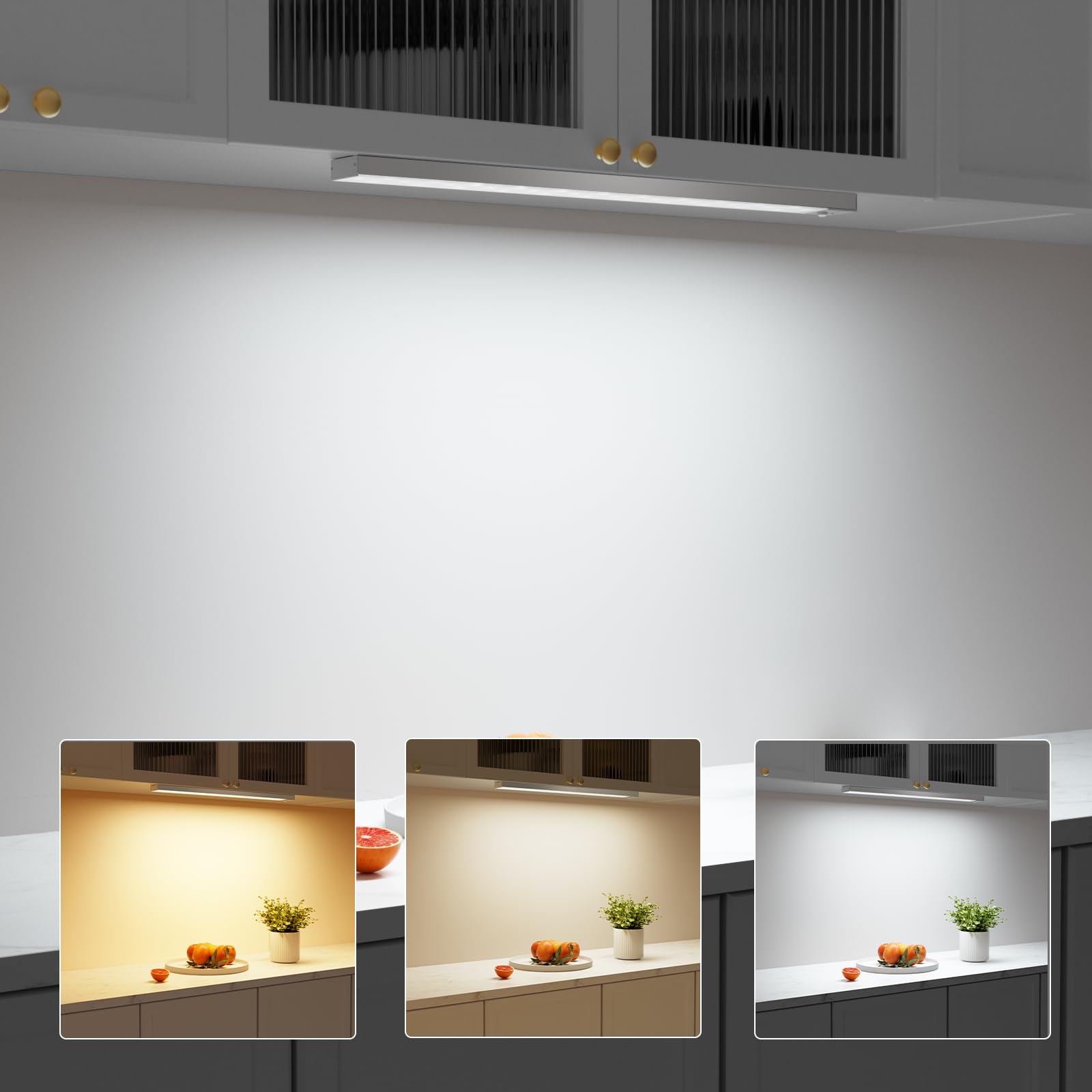 OUILA Illuminazione per armadio a LED con sensore di movimento, 2 pezzi, 43,5 cm, 3 colori