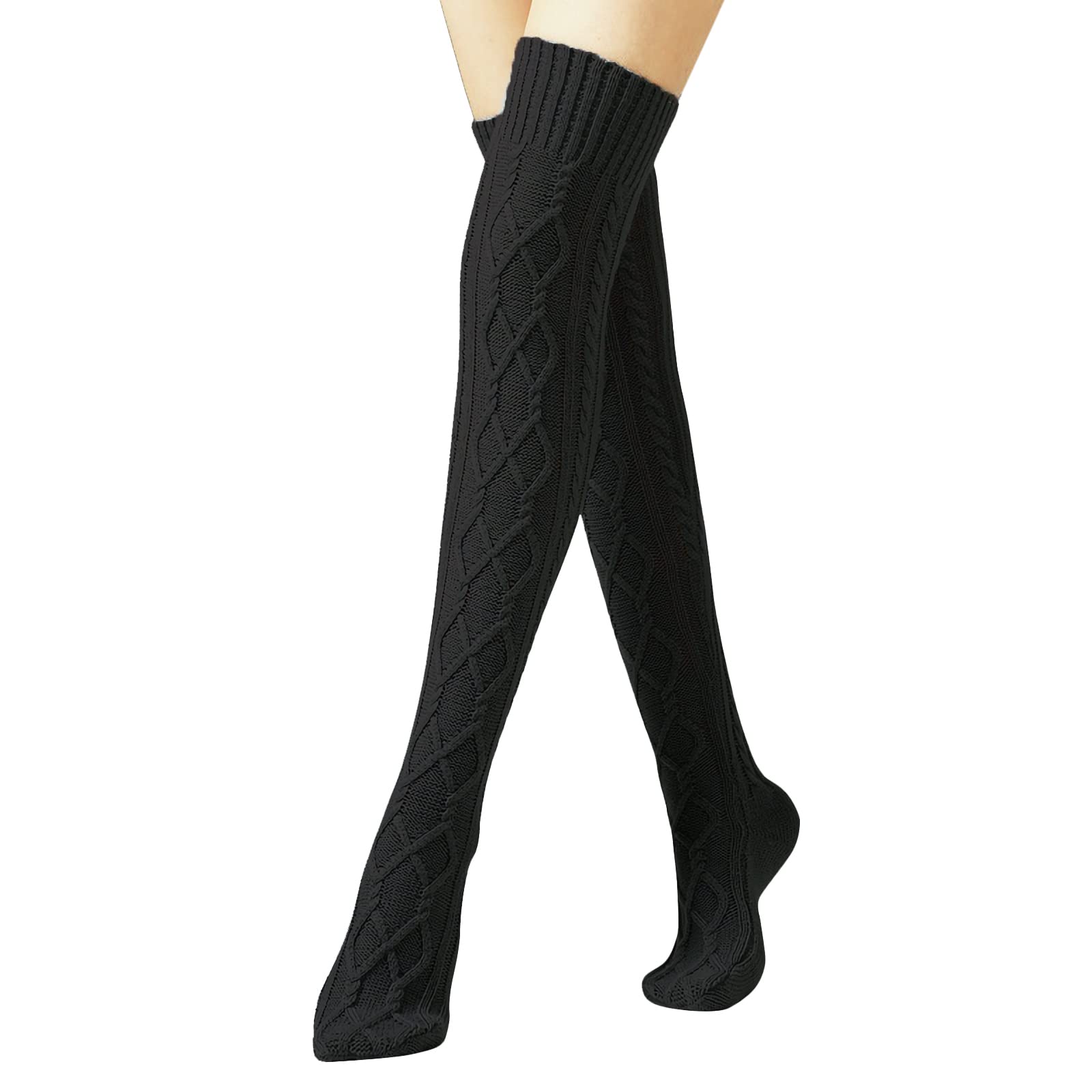 Women Girls Cable Knit Over Knee Warm Socks Winter Thermal Leg Warmers Long Soft Knee High Legging Socks Thigh High Long Boot Socks Stocking Stretchy Knit Knee Brace Support Protector Knee Warmer Pad