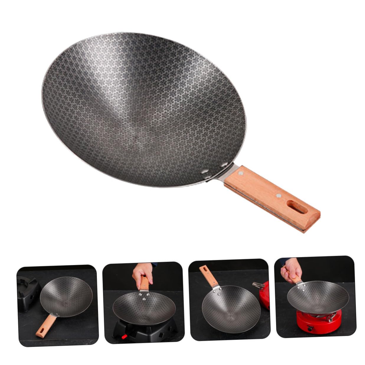 Wok Piccolo in Ferro per Cottura Padella Wok da Cucina Multiuso Facile Impugnare Manico Termoisolante per Friggere e Cuocere