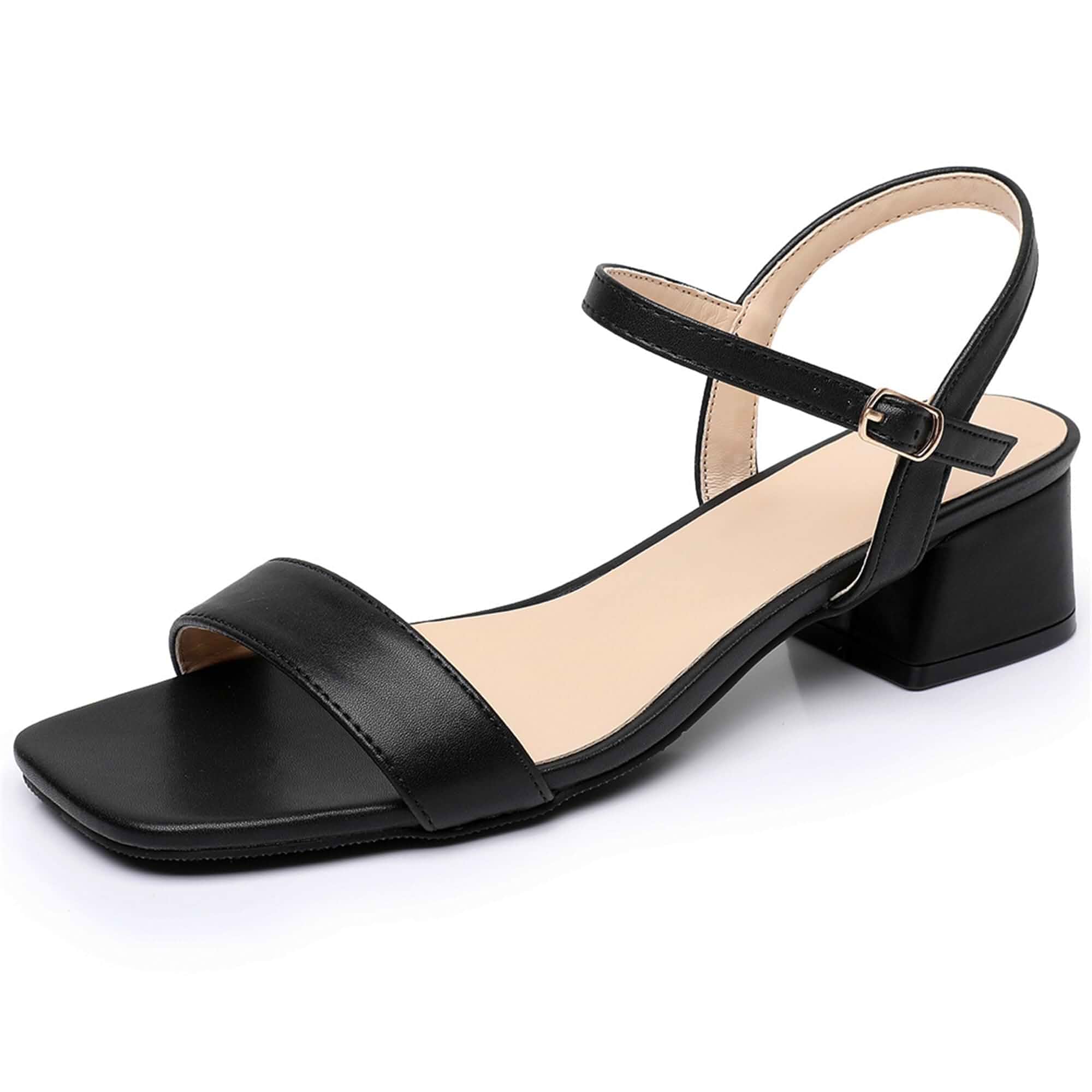 Women's Low Block Heel Sandals Ankle Strap Dress Sandals for Women 1.77'' Open Toe,Comfortable,Walking,Party,Black Nude,Chunky Heel,1.77inch,Daily Life and Commute,Wedding,Wide Width