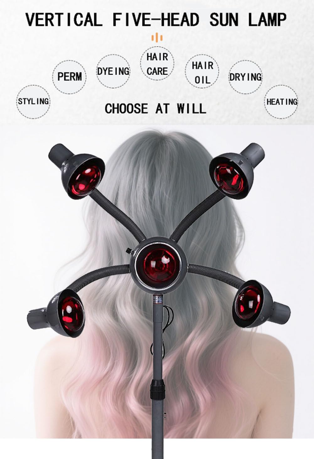 Casco Asciugacapelli da Casa,Illuminazione Multiangolo,Regolabile in Rotazione/Altezza,Lampada per Capelli per Acconciatura,Permanente,Colorazione,Fissaggio