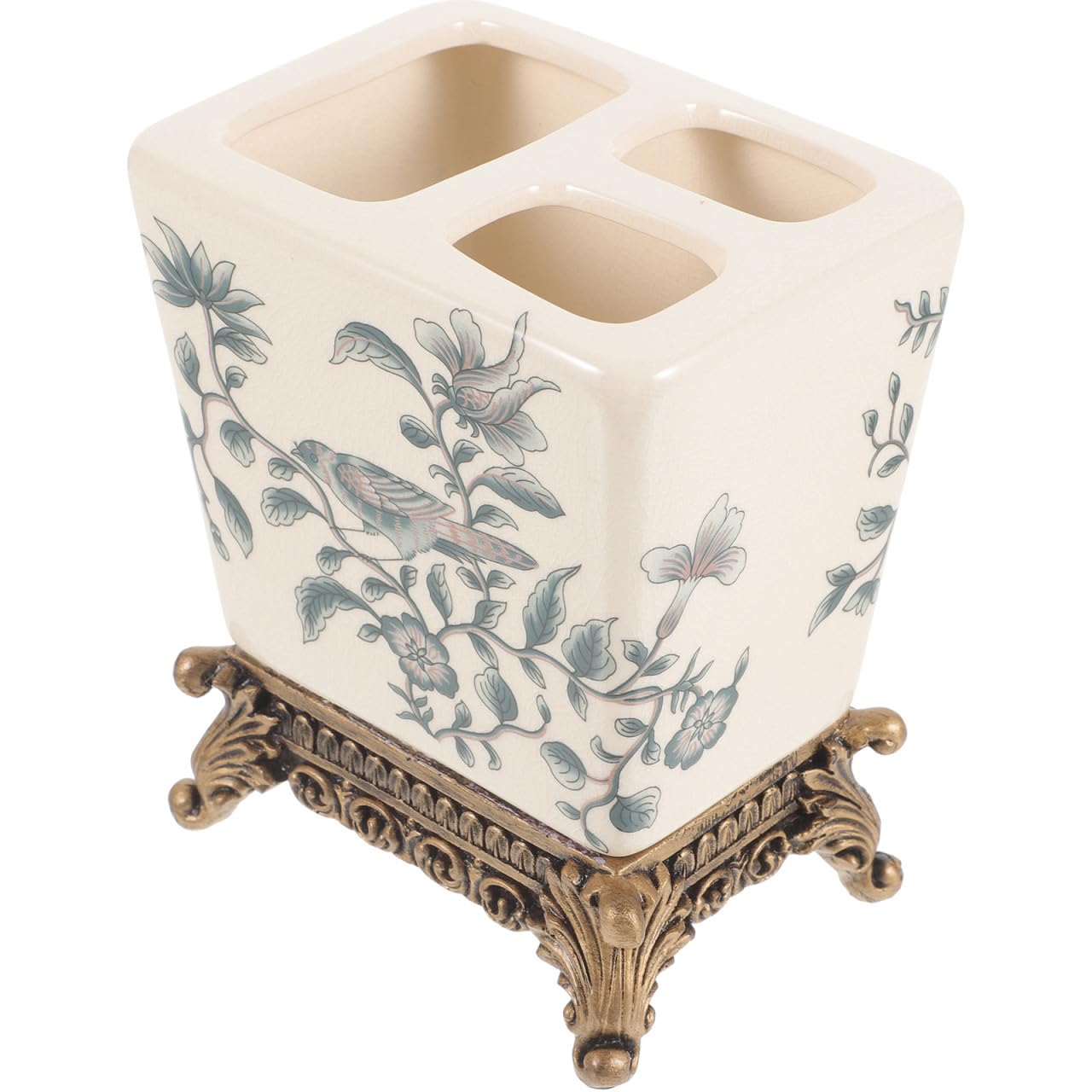 NUOBESTY Portaspazzolini in Ceramica Stile Vintage Europeo, Design Multifunzionale e Compatto per Bagno di Casa, per Spazi Ridotti e Uso Quotidiano