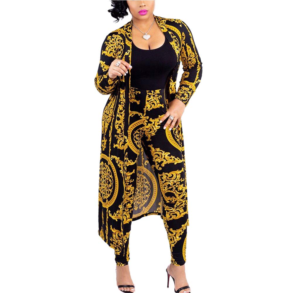 SHANWU Women's 2 Piece Sets Tie Dye Printed Long Sleeve Cardigan High Waist Outfit Trouser, 9041-yellow, Medium