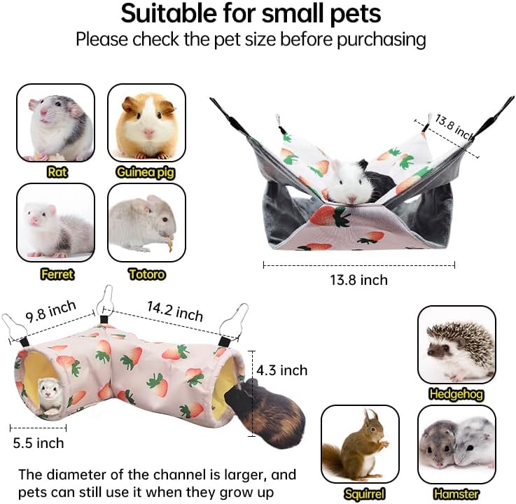 Miniatura 5 de Hamaca y escondite de túnel de conejillo de indias de gran calibre y rata, juguete de esquina para conejillo de indias, hurón, erizo y cerdito para
