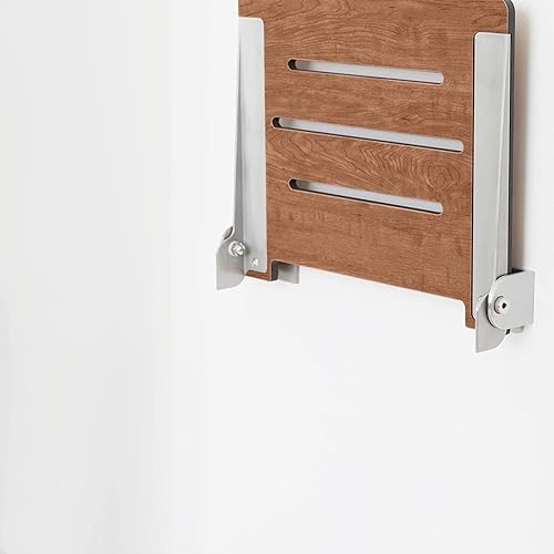 Miniatura 8 de Seachrome Asiento de ducha plegable Silhouette Slimline de 18 pulgadas, para montaje en pared, asiento rústico de teca con marco plateado