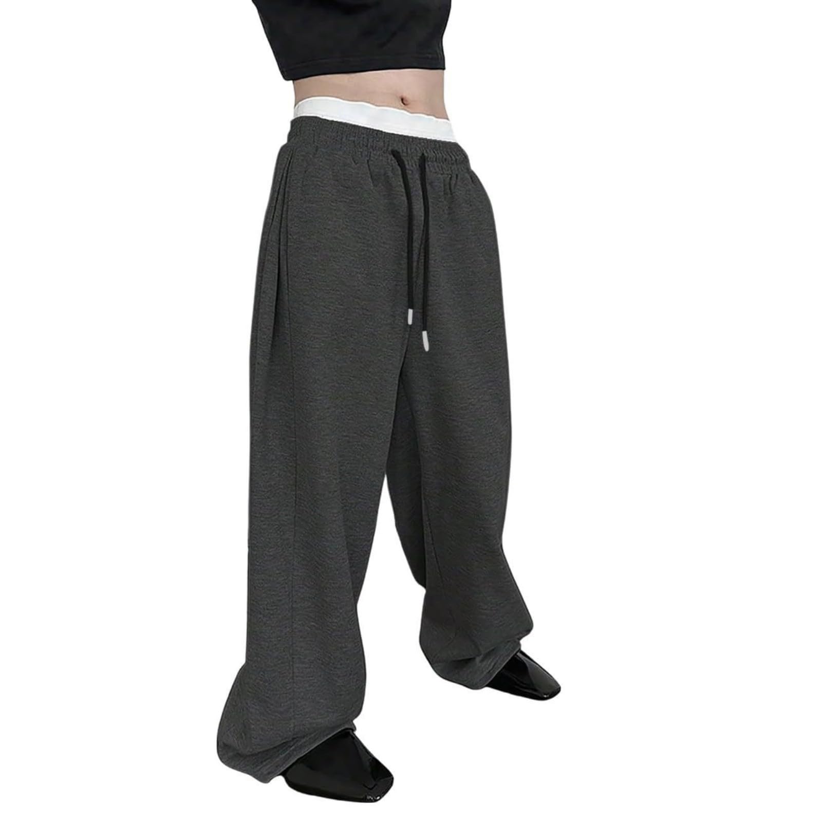 Wide Leg Sweatpants Men Baggy Open Bottom Fleece Sweatpants Elastic Waist Drawstring Athletic Joggers with Pockets