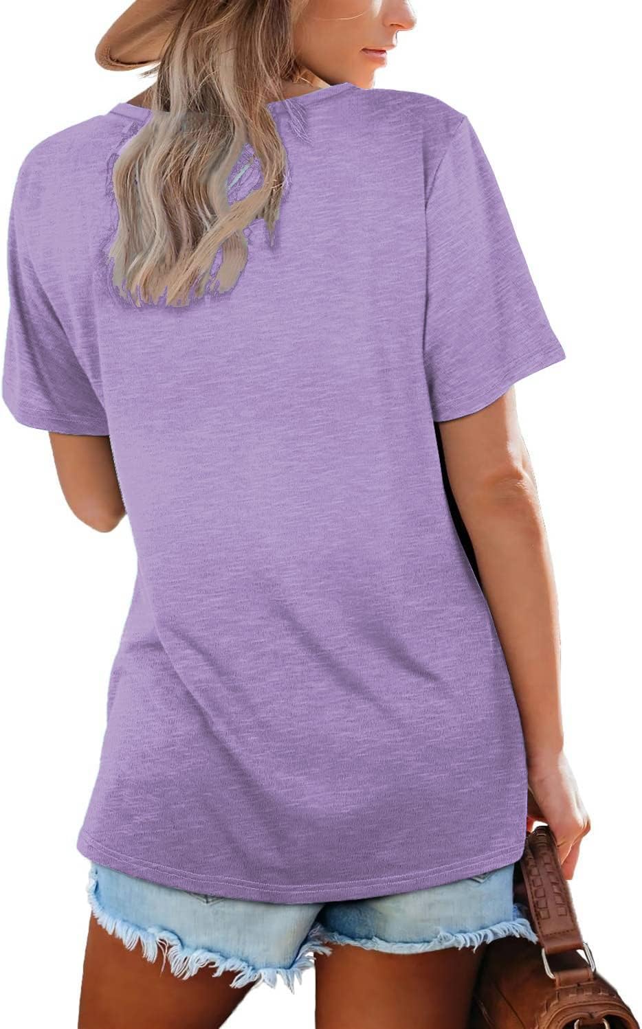 Lunivop Womens Tops Casual V Neck Short Sleeve Solid Color Basic T Shirt - Image 3