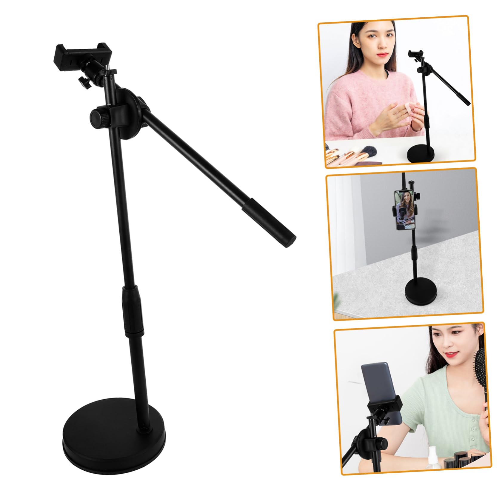 Supporto da Tavolo per Cellulare Rotazione 360° e Angolo Regolabile | Design Desktop Stabile, Nero Abs e Metallo, Testa Tripode Clip Telefono