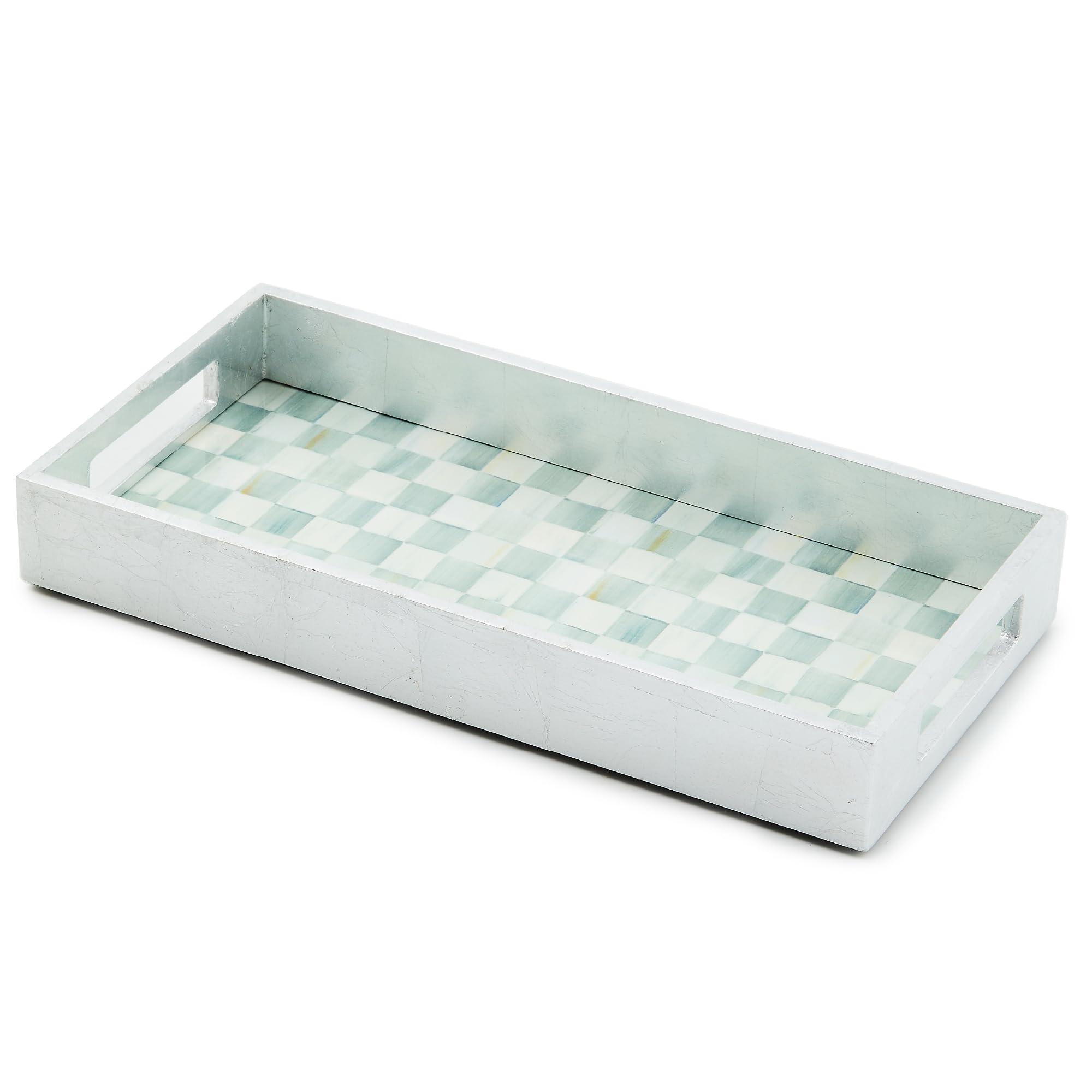 MacKenzie-ChildsLacquer Vanity Tray with Handles, Rectangular Tray for Dresser and Home Decor, Gray-and-White Sterling Check