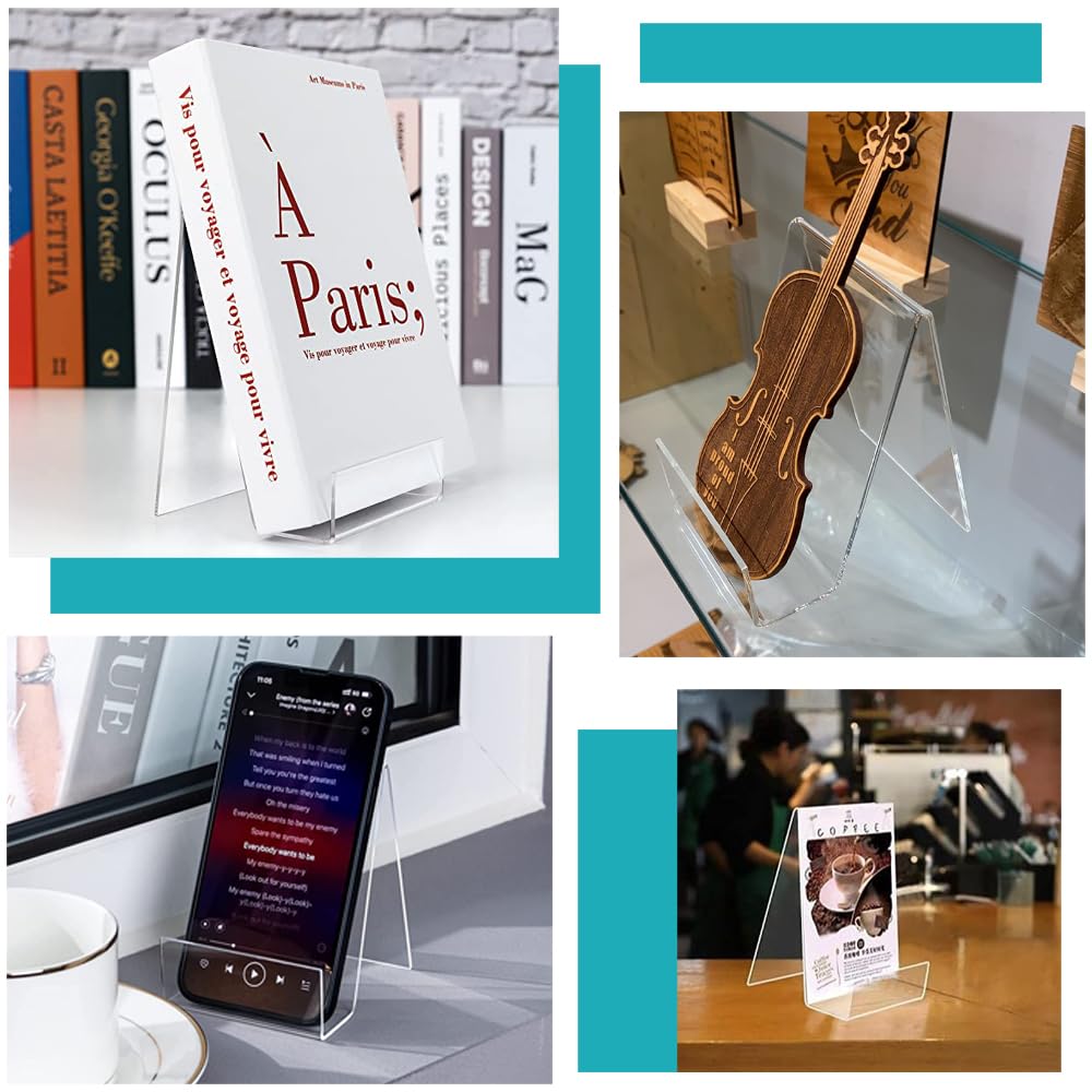 Lighterday 10Pcs Acrylic Display Stand Clear Book Stand Book Holder Plate Stand for Displaying Recipe Card Book Crafts Photos Magazine (10 Pcs & L) - Image 4