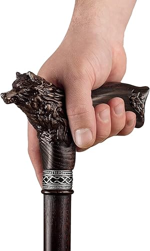 Miniatura 4 de Bastón de caminar tallado personalizado para hombres - Wolf Fenrir - Bastón de madera de lujo para hombre único