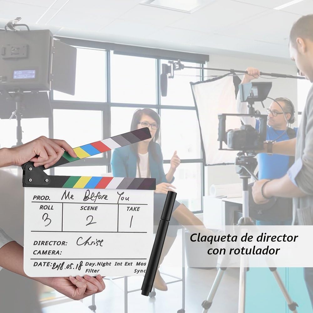 Tablilla de Directores de Cine, Tablilla de Película de Madera, Tablero de Claqueta de Escena de Acción Cortada con Rotulador, Accesorios de Película para Cámara de Estudio,