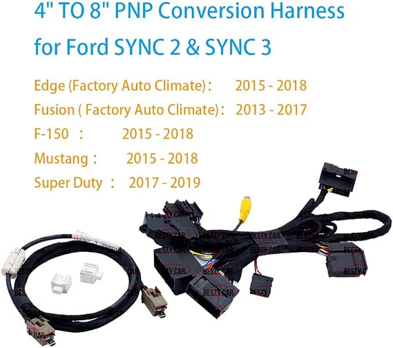 4 to 8 PNP Conversion Harness for F-o-r-d SYNC 1 to SYNC 2 & SYNC 3 Upgrade Fits for F-o-r-d Edge Fusion F-150 Mustang Super Duty Power Harness Adapter & USB Interface Module Adapter & APIM Cable