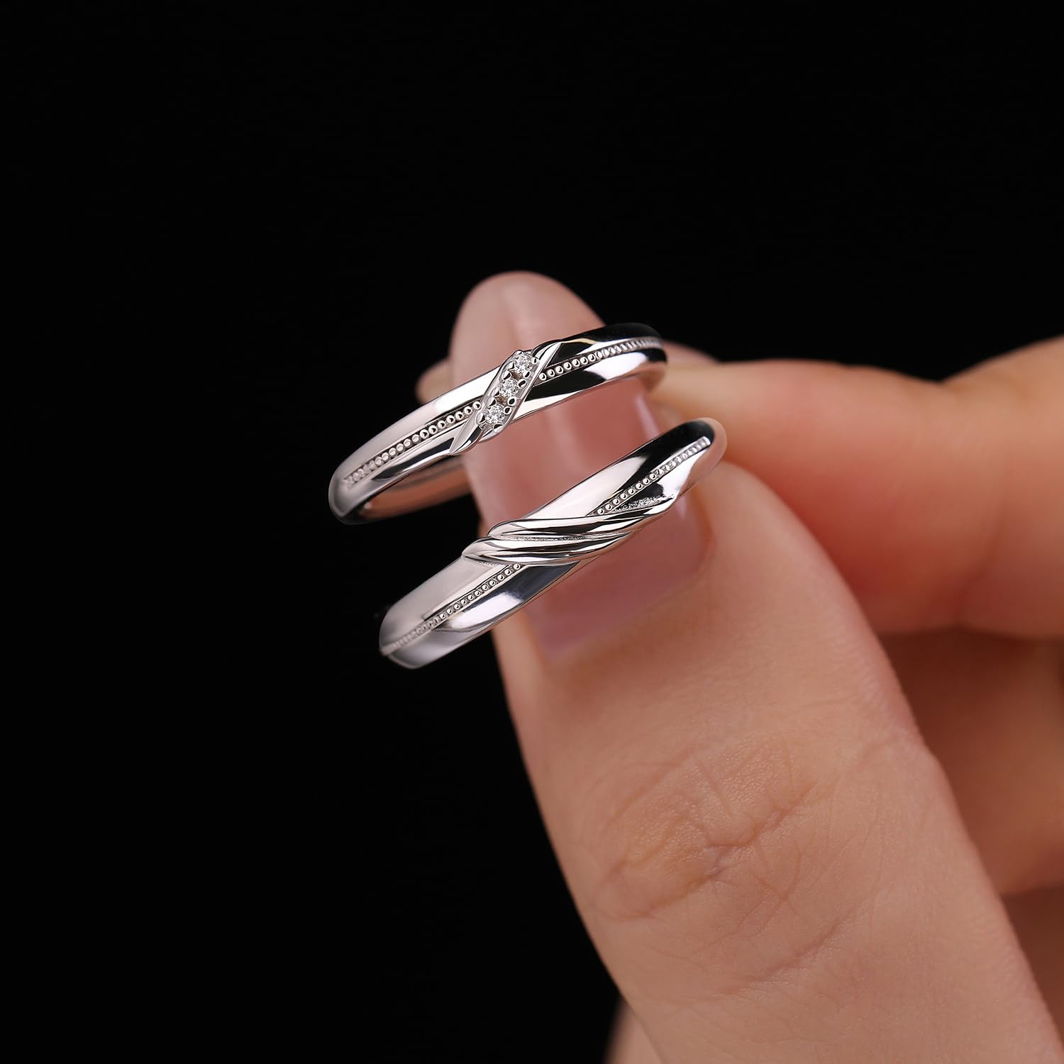 Meissa Bague Couple en Argent 925 – Anneaux Croisés Élégants pour Homme et Femme – Alliances Ajustables avec Détails Finement Sculptés – Cadeau d’Amour, Mariage, Anniversaire