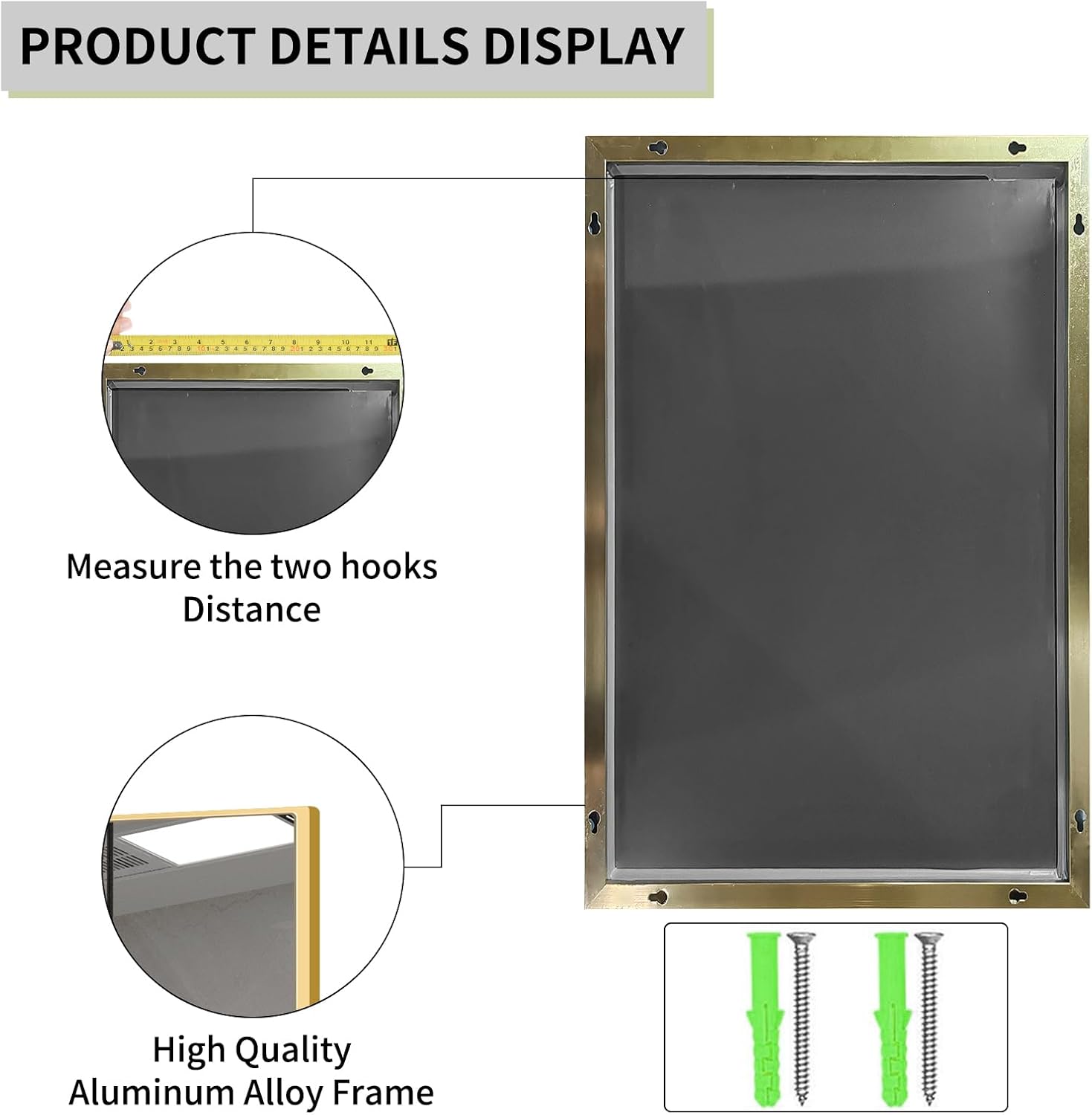 40x60 cm Gold Metal Framed Bathroom Mirror for Wall, Gold Bathroom Vanity Mirror Farmhouse, Large Rectangle Mirror, Anti-Rust, Hangs Horizontally or Vertically image 4
