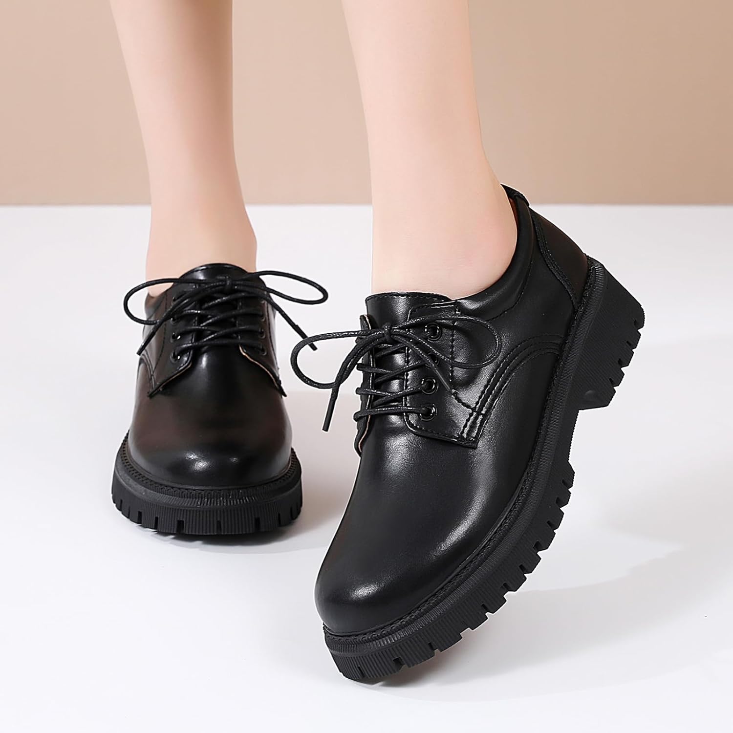 Women Oxford Shoe Black Oxford Shoes for Women Platform Womens Oxfords Shoes Women's Leather Comfortable Dressy Slip On Lace Up Casual Work Business Dress Office Oxfords Shoe - Image 8
