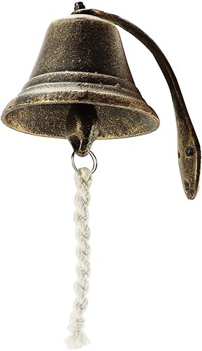 QWORK Timbre vintage de hierro fundido, campana de cena, campana colgante de cobre rojo, campana de estilo retro para exteriores