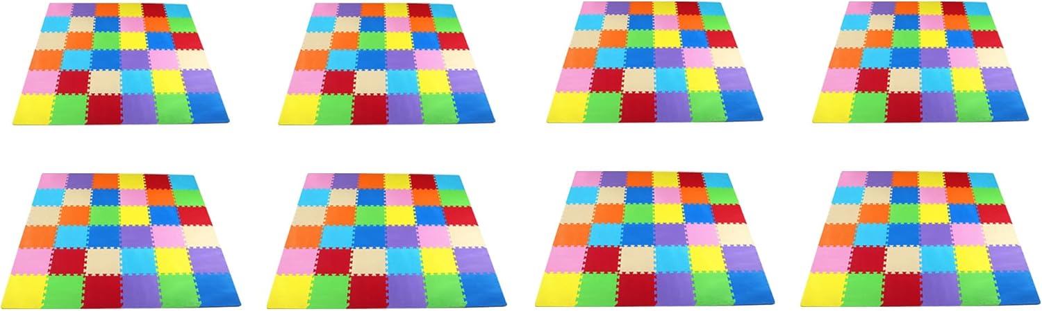 BalanceFrom 8-Pack 36-Count 12x12 Inches EVA Interlocking Foam Play Tile Mat, Multicolored – 0.4-Inch Thick Non-Slip Puzzle Flooring for 36 Square Feet in Playroom, Nursery, or Playpen at Home