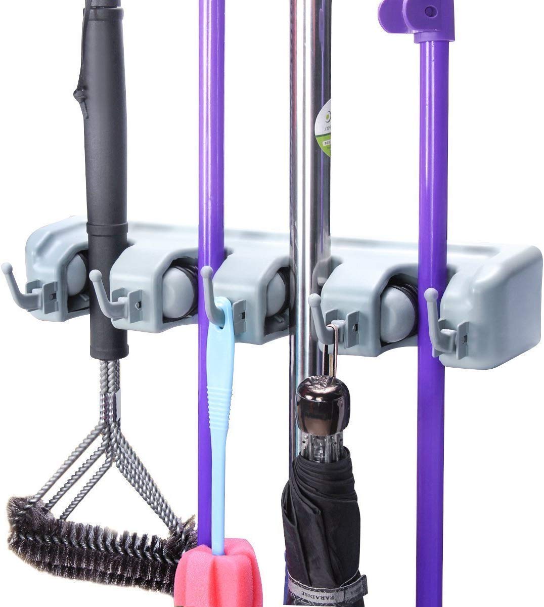 Naitik Creation Multipurpose Wall Mounted Magic Broom Holder and Mop Holder Storage Organizer, 4 Slot Position with 5 Hanging Hooks, Ideal for Kitchen Garden Garage (Standard, Multicolour) (B07YJVL4L8) Amazon Price History, Amazon Price Tracker