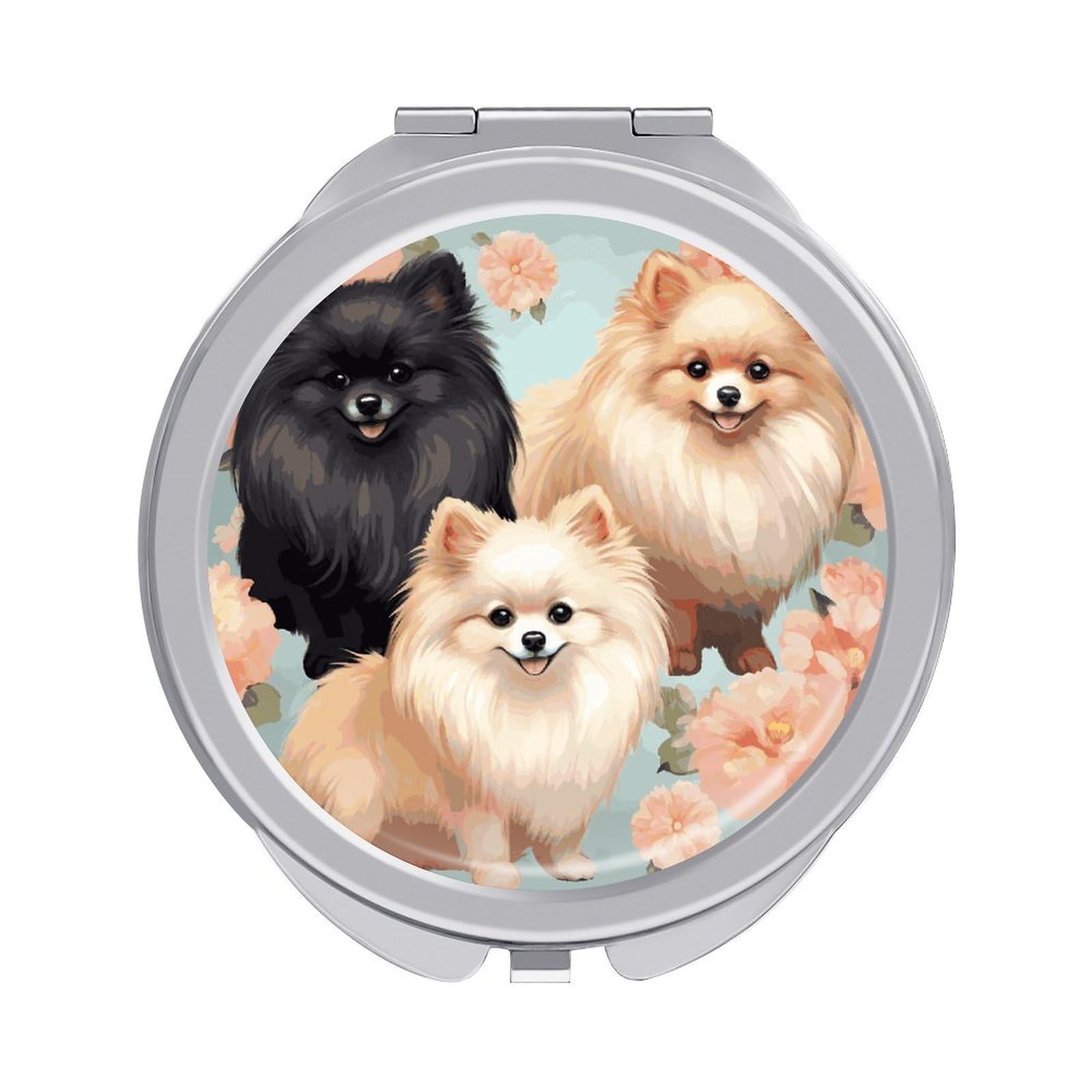 FekiLoot Pomeranians Pattern Travel Makeup Mirror 2 X /1 X Magnifying Slim Pocket Mirrors Compact for Purse Travel Makeup Mirrors for Pocket, Handbag, Purse Women Gift