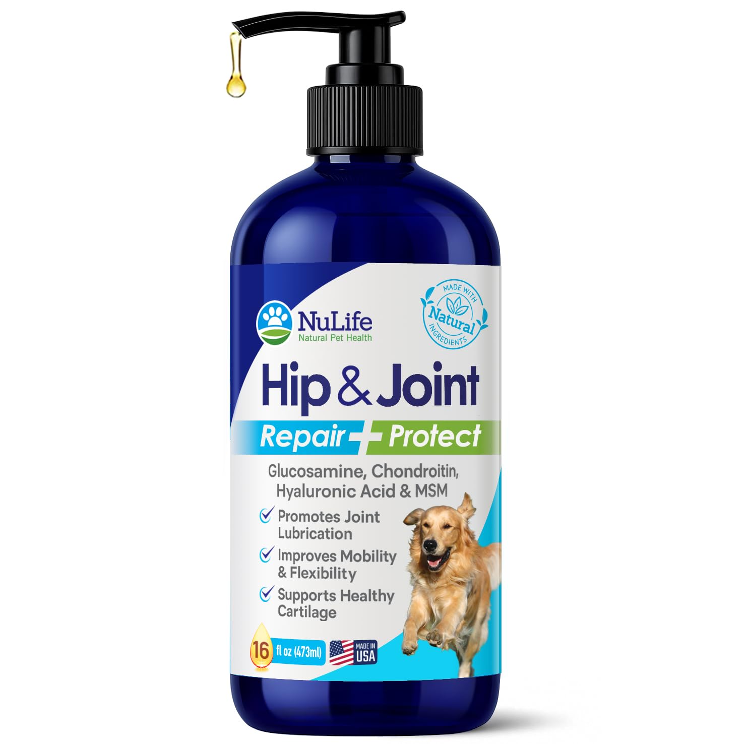 Liquid Glucosamine for Dogs - Advanced Joint Supplement for Dogs Ages with Chondroitin, MSM & Hyaluronic Acid - Repairs & Protects Joints, Supports Mobility & Pain Relief - 16oz