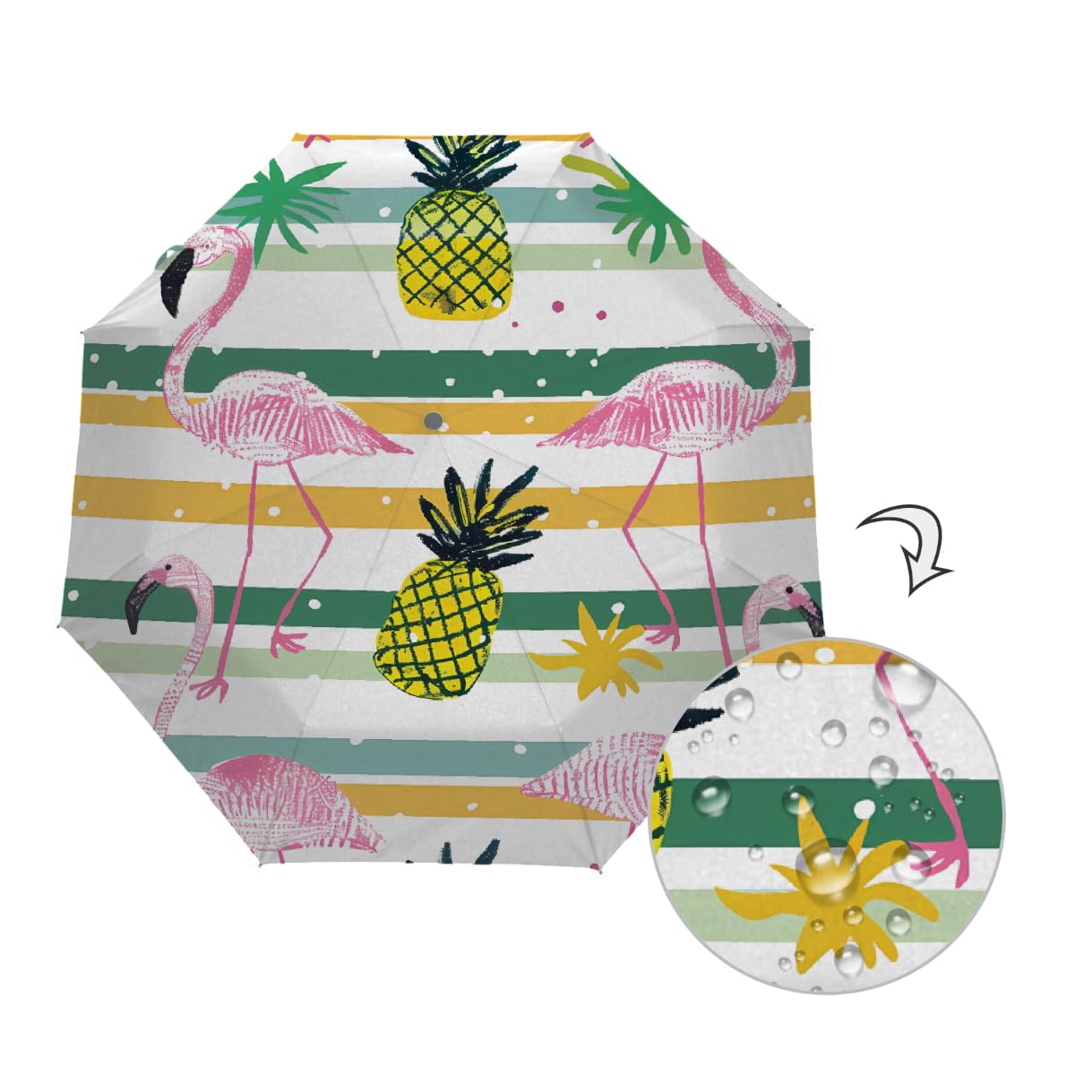 Ombrello pieghevole a pois con ananas fenicottero a righe ombrello da viaggio compatto antivento impermeabile con protezione UV rivestimento nero leggero 8 coste portatile per pioggia sole