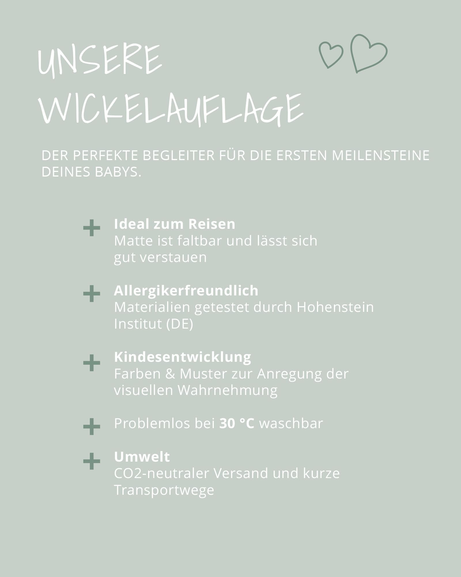 ULLENBOOM ® Wickelauflage 85x75 cm, Grün (Made in EU) - Wickelunterlage Waschbar und für Unterwegs geeignet, Bezug: 100% OEKO TEX Baumwolle, Wickeltischauflage 75x85