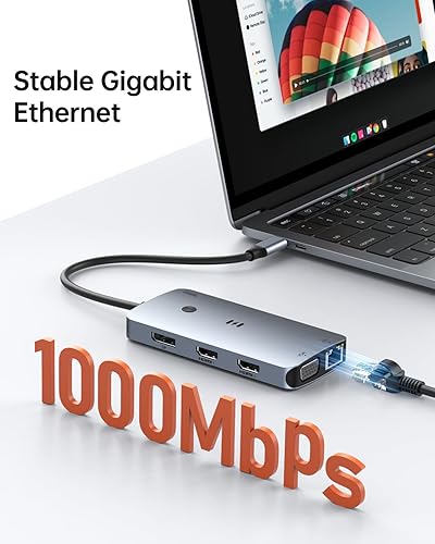 Miniatura 5 de Estación de acoplamiento USB C Adaptador de monitor HDMI dual, Selore USB C Hub 3 monitores con doble HDMI, Displayport, VGA, carga PD de 100 W,