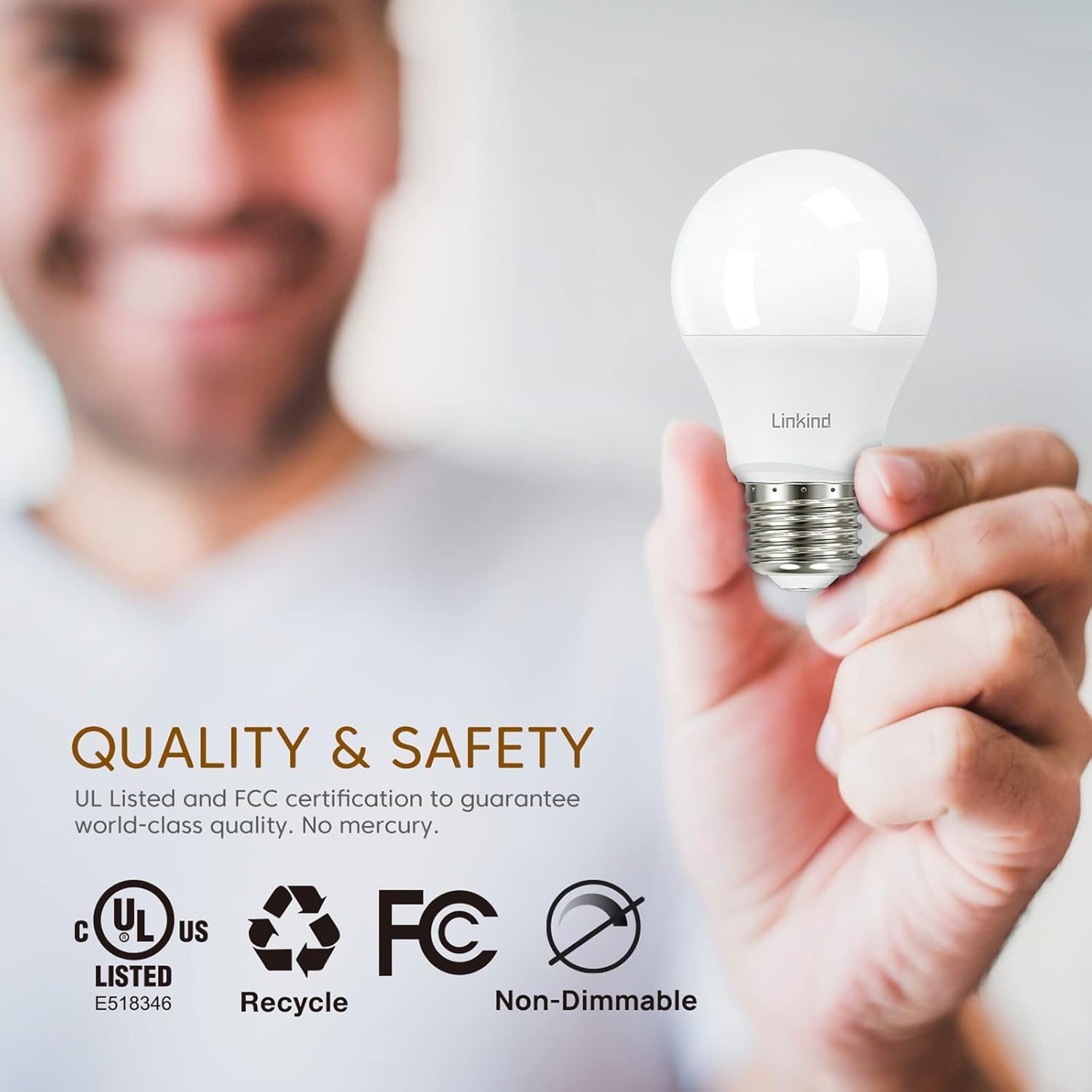 Linkind A19 LED Light Bulb, 60W Equivalent Light Bulbs, 9W 2700K Soft White, 800 Lumens Non-Dimmable LED Bulb, E26 Standard Base, Energy Efficient UL Listed, 6-Pack - - 