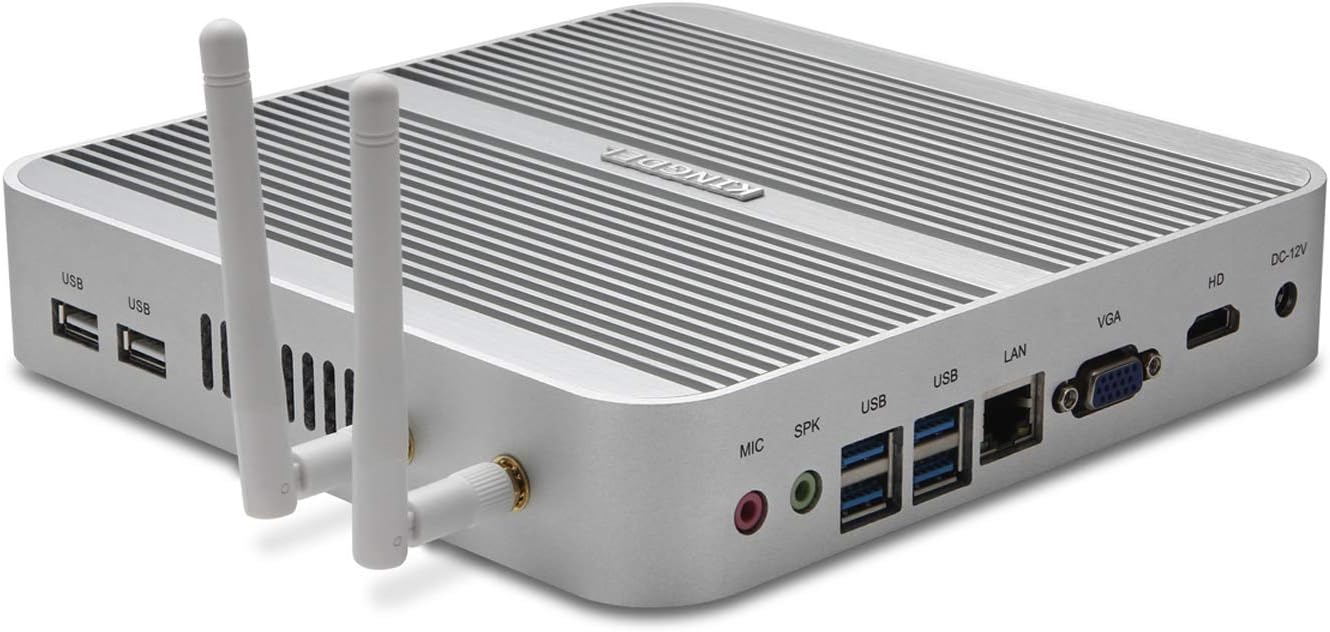 KINGDEL Mini Desktop Computer, Fanless Mini PC with core i5 CPU, 16GB RAM, 256GB SSD, HD Port, VGA, 4xUSB 3.0, WiFi, Metal Case, Silent Working