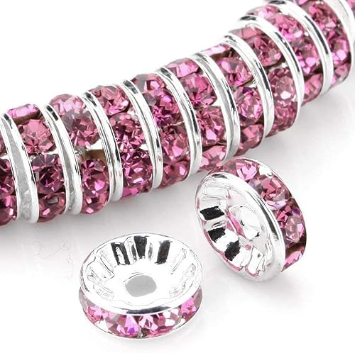 HAAMIIQII 100 cuentas espaciadoras Rondelle de 0.394 pulgadas chapadas en plata, diamantes de imitación de cristal checo para hacer joyas, cuentas