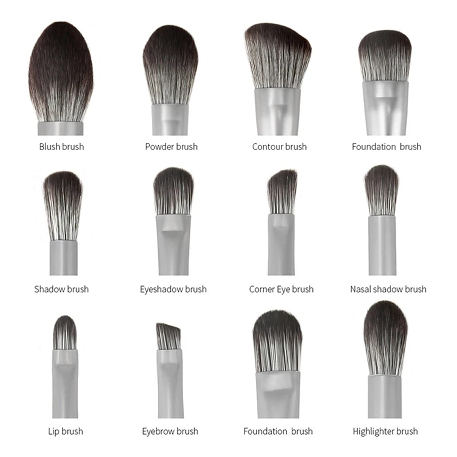 Make-up-Pinsel-Set 12 subgraue Holzgriff-Make-up-Bürsten, Make-up-Bürsten-Set Professional