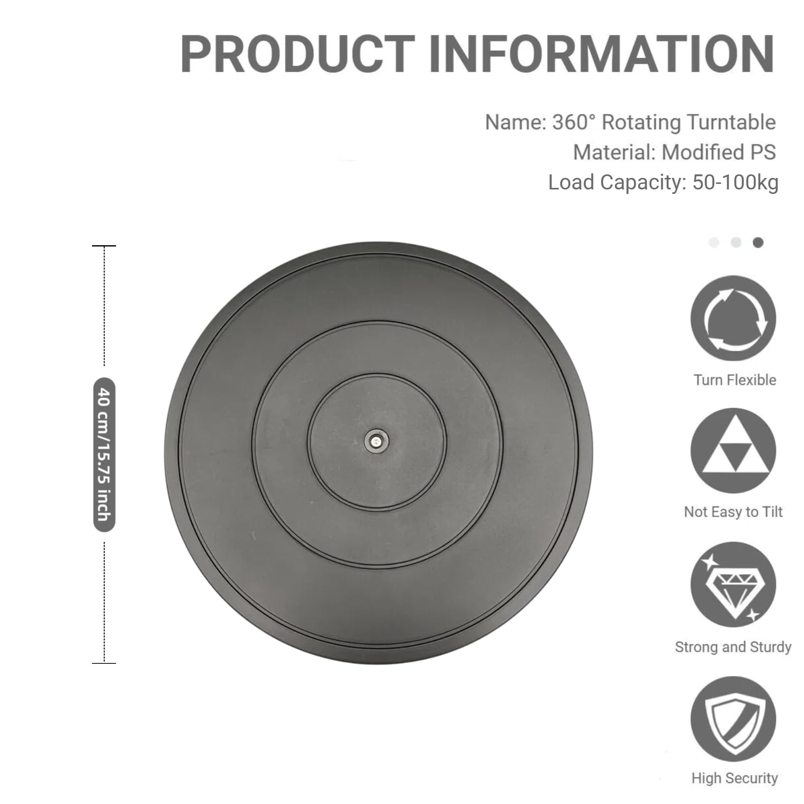 40cm Plateau Tournant Universel,Solide Plateau Tournant à 360°,Support Pivotant à 360 Degrés avec Roulements à Billes en Acier pour Plantes en Pot Haut-Parleurs Ordinateurs Portables Moniteurs