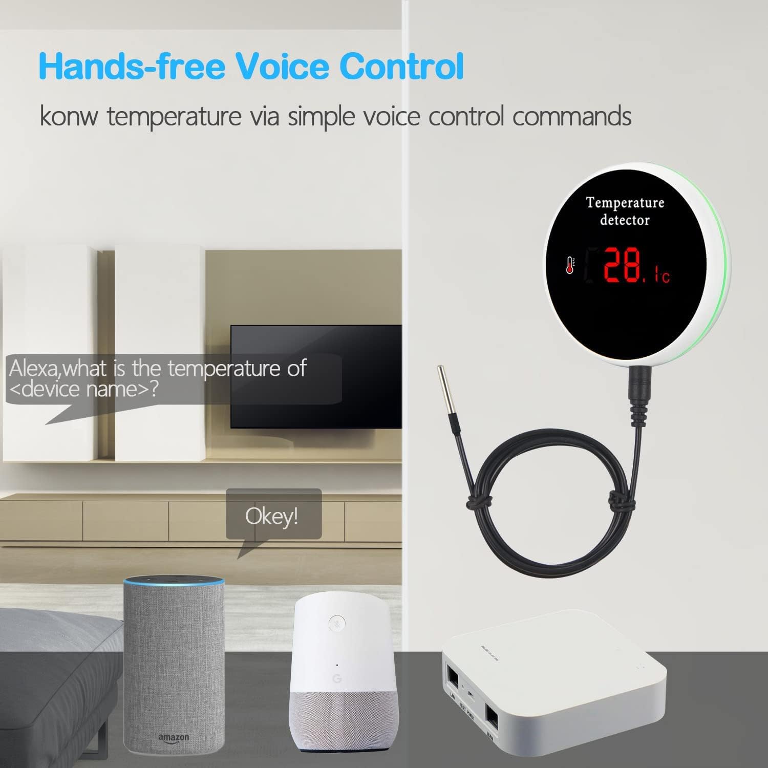 Capteur de température Tuya wifi avec sonde externe étanche moniteur de température intelligent avec écran LCD rétroéclairé batterie rechargeable