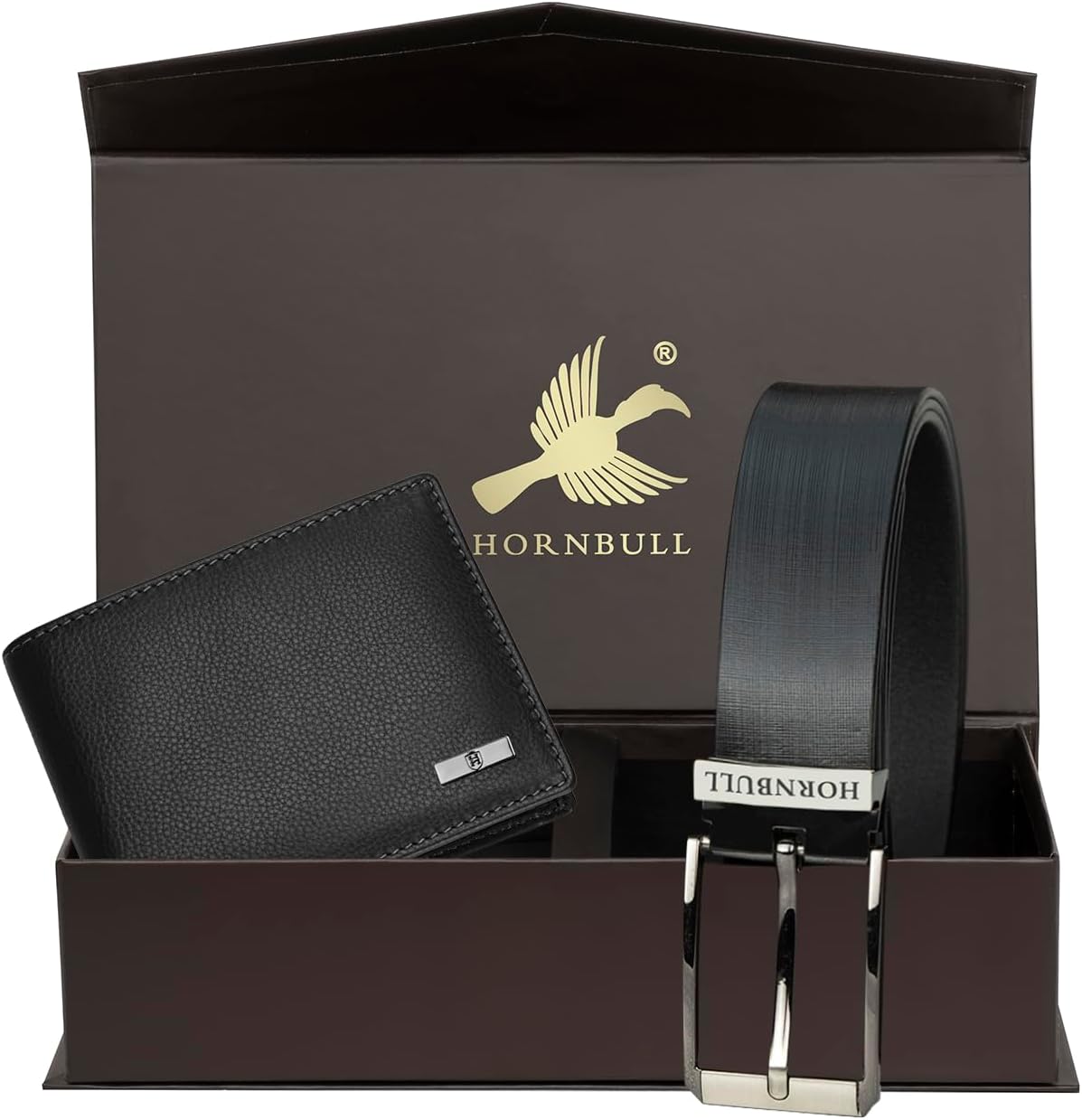 HORNBULL Mens Combo Wallet and Belt | Gift Set for Men | Gift Hamper for Boys | Wallets Men Leather (Black 2)